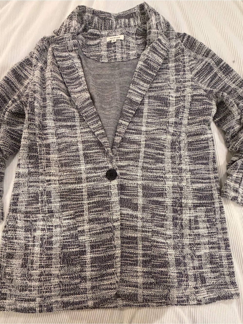 Max Studio Women's Large Gray Black Textured Knit Blazer Jacket Ruched Sleeves - Picture 3 of 9